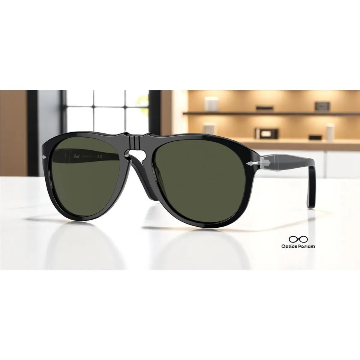 Persol PO0649 95 31 Black Green 52 mm Men`s Sunglasses - Frame: Black, Lens: Green