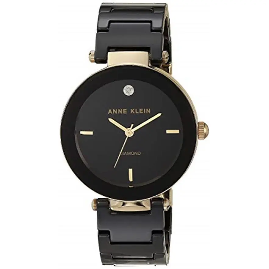 Women`s AK/1018BKBK Black Ceramic Bracelet Watch Assorted Colors black/gold by Anne Klein