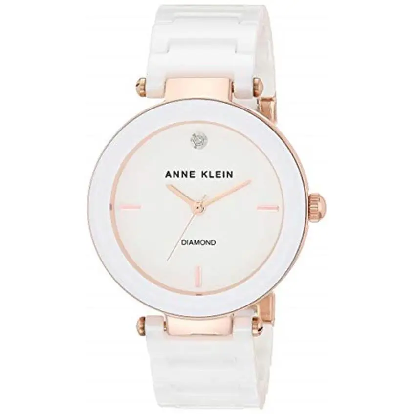 Women`s AK/1018BKBK Black Ceramic Bracelet Watch Assorted Colors white/rose gold by Anne Klein