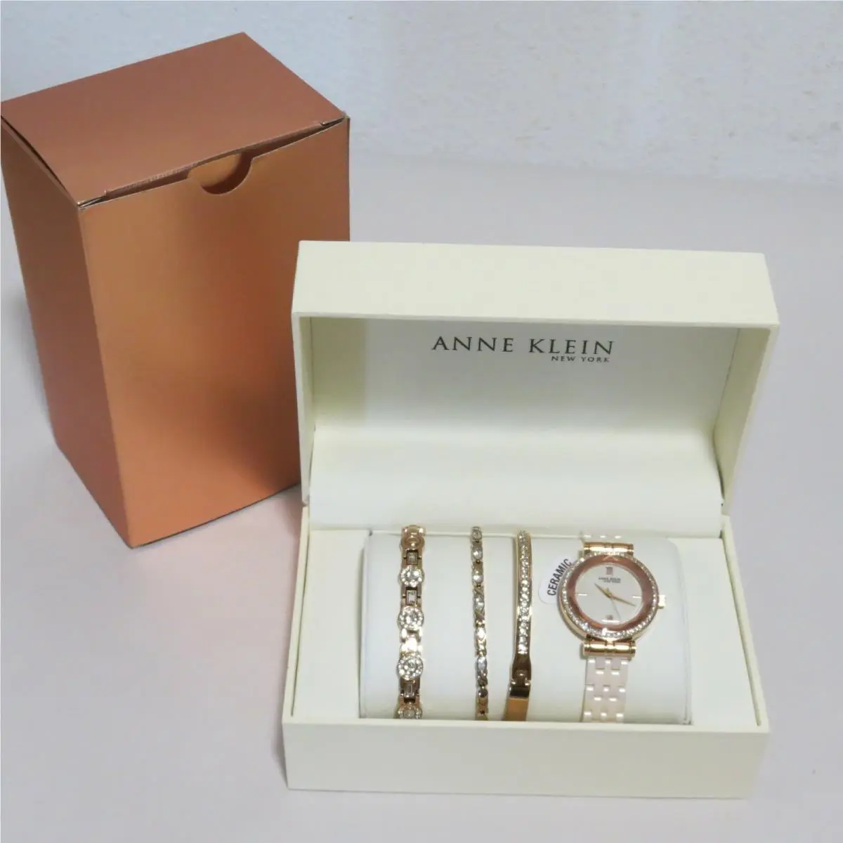 NY 12/2316BHST Ceramic Watch with 3 Jewelry Bracelets by Anne Klein