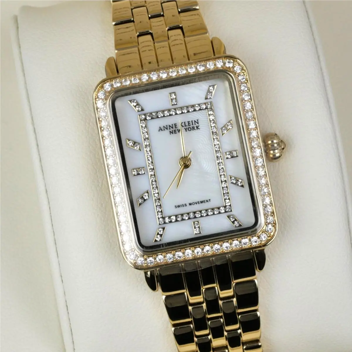 Anne Klein York 12/2332MPGB Tank Mother-of-pearl Dial Crystal Watch