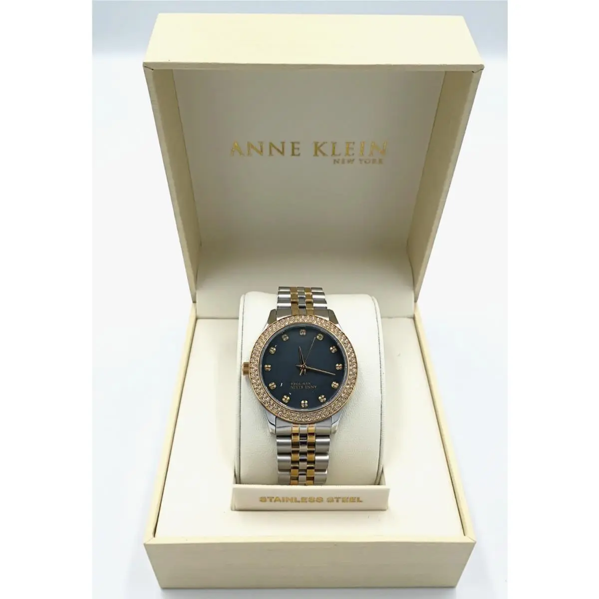 Anne Klein York Crystal Accent 36mm Black Mop Dial Ladies Watch