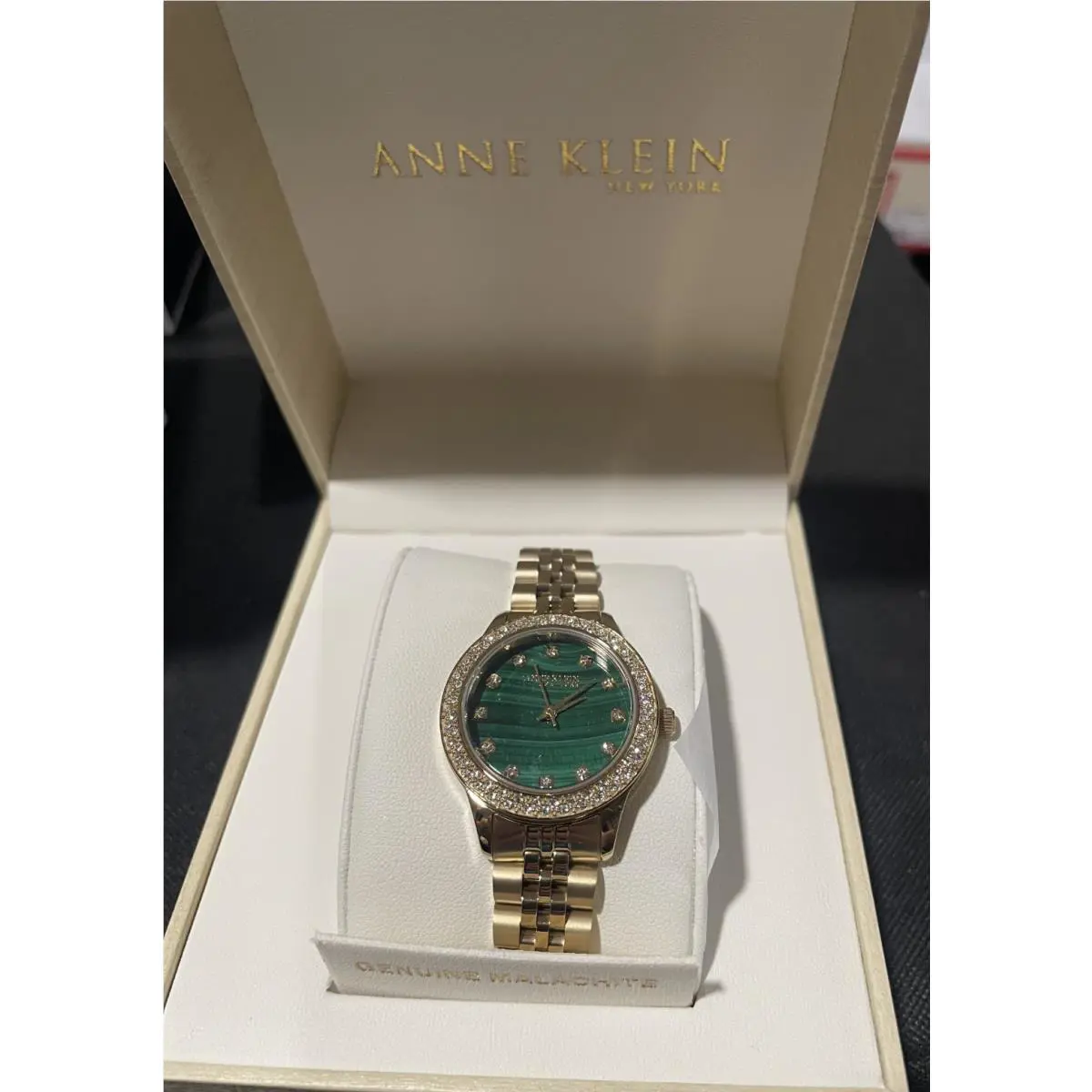 Anne Klein 12/7743BMTT Women`s 36mm Crystal Accent Green Mop Dial Watch