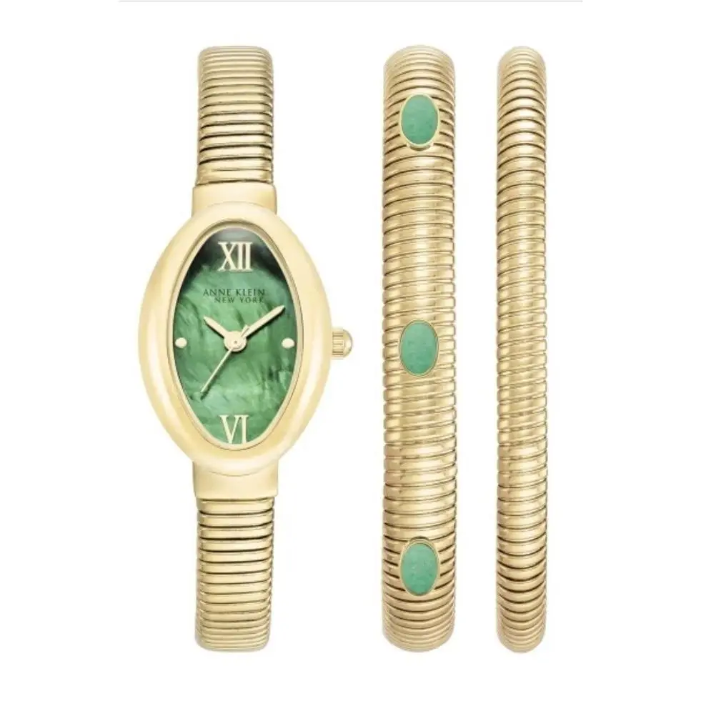 Anne Klein York Ladies Green Malachite Bracelet and Watch Set / 12/7752MAST