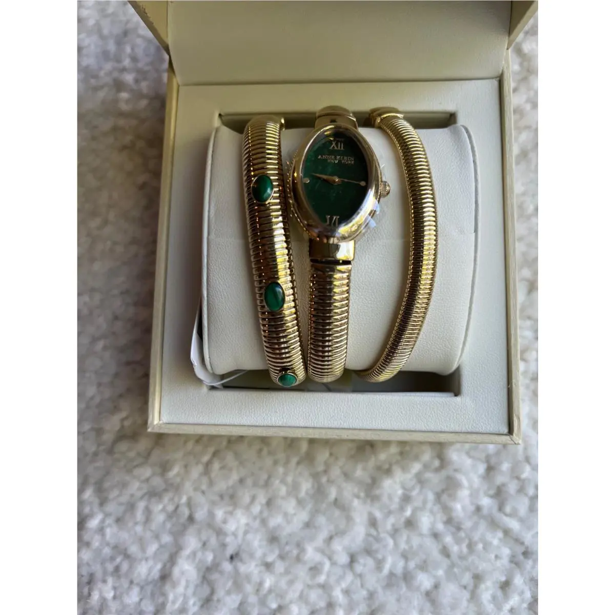 Anne Klein 12/7752MAST York Ladies Green Malachite Bracelet and Watch Set