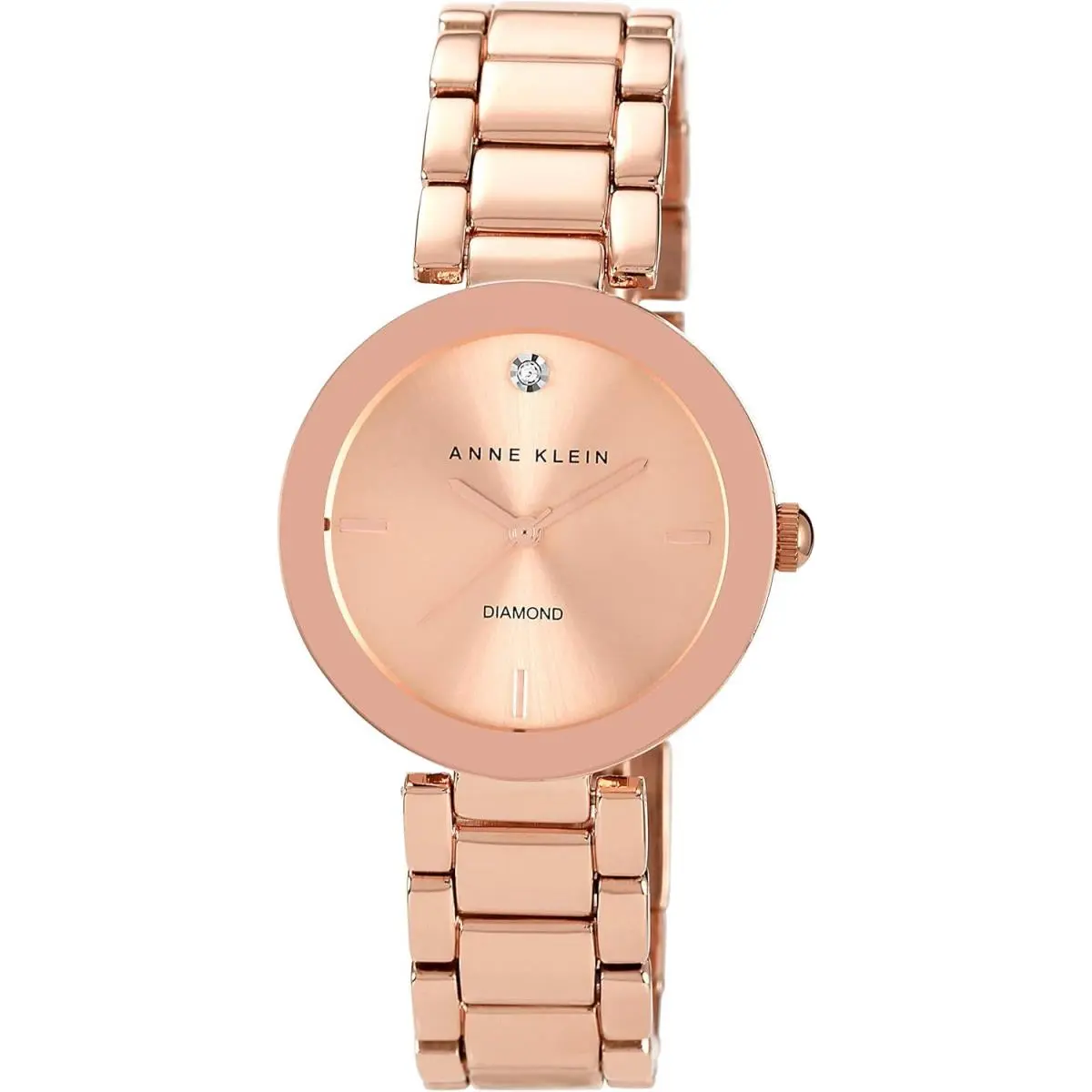 Anne Klein Women`s Rose Gold Tone Watch with Diamond Accent and Link Bracelet - Rose Gold-Tone, Dial: Pink, Band: Gold