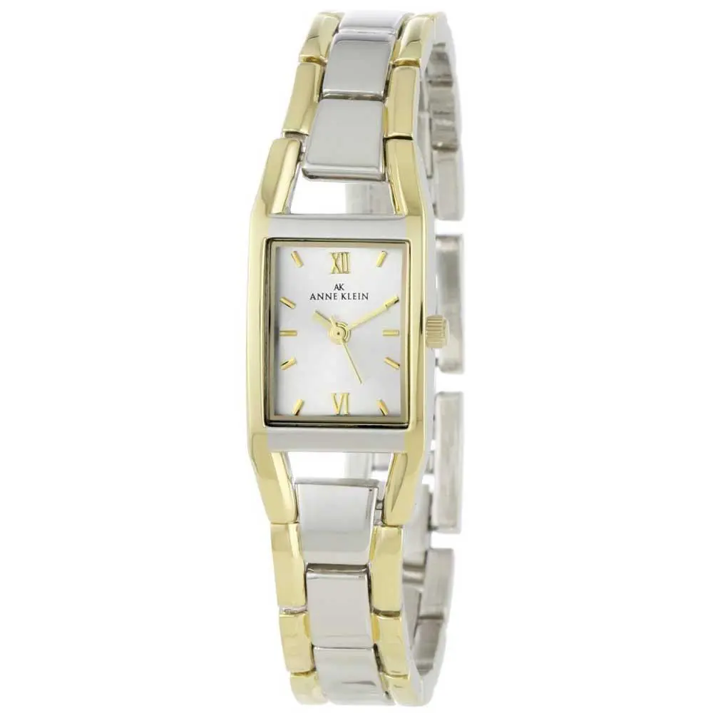 Anne Klein Two 2 Tone Silver+gold+rectangle Roman Numeral Watch 10/6419SVTT
