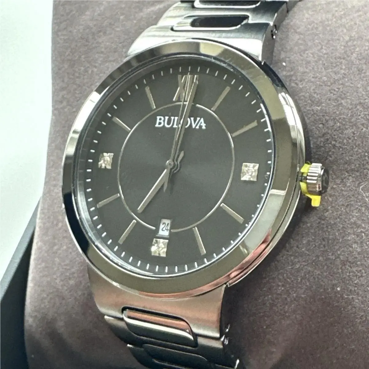 Bulova Diamond Mens Gray Stainless Steel Bracelet Watch 98d162