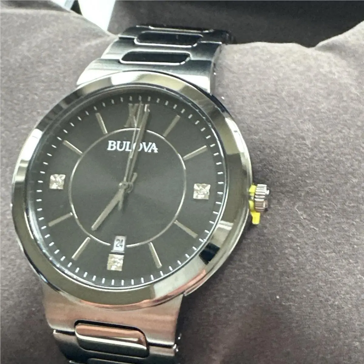 Bulova Diamond Mens Gray Stainless Steel Bracelet Watch 98d162