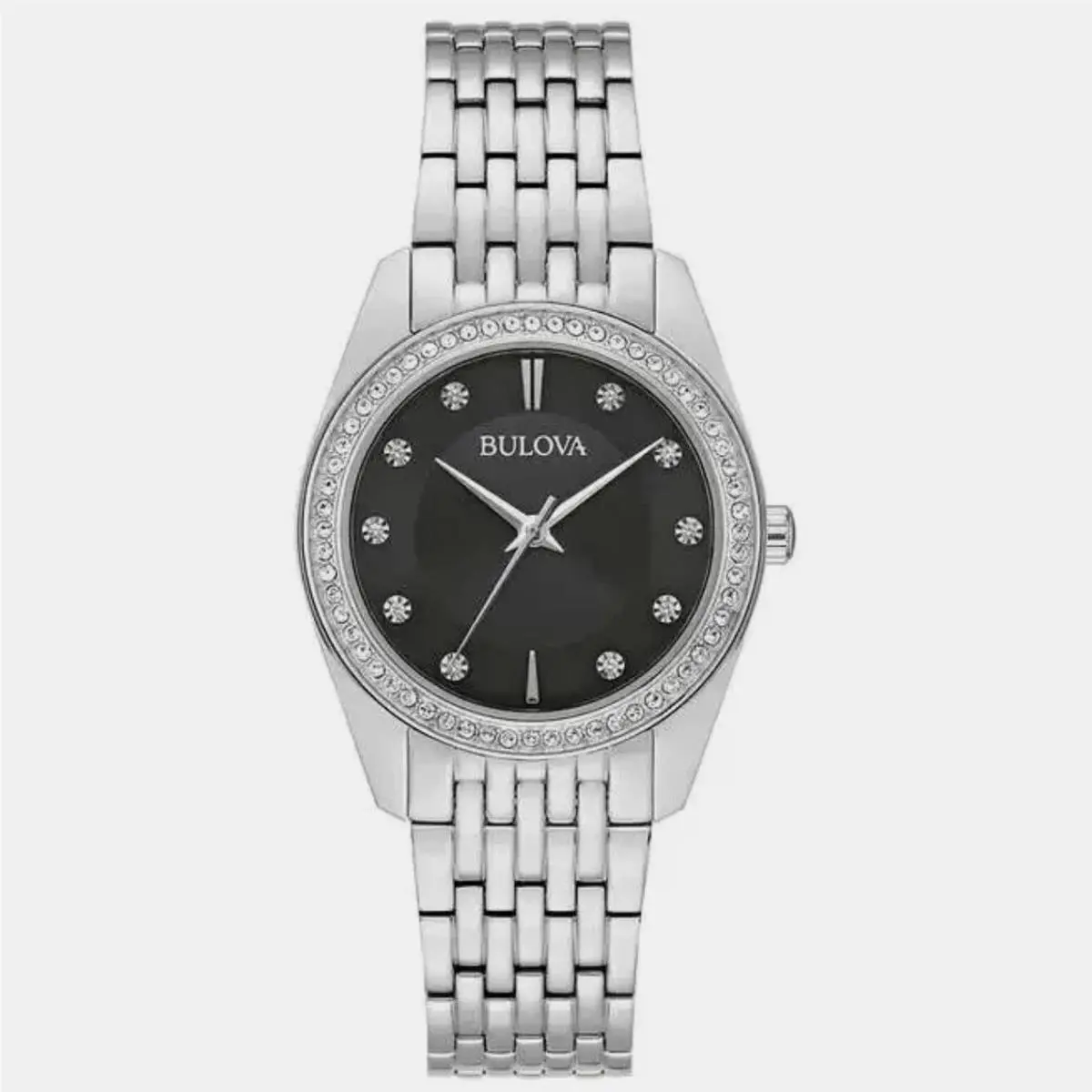 96L317 Classic Crystal Stainless Quartz 31mm Black Dial Ladies Watch by Bulova