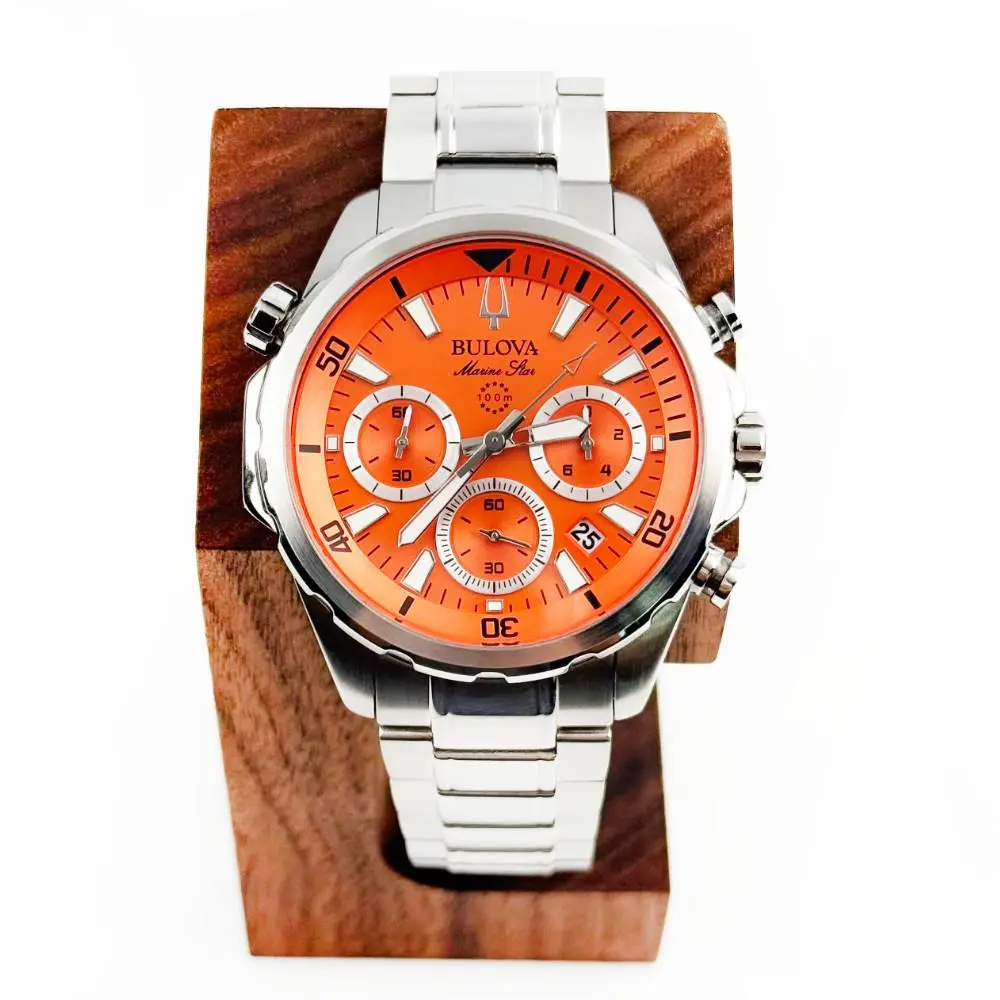96B395 Mens Marine Star Watch Orange Dial Six-hand Sports Chronograph by Bulova