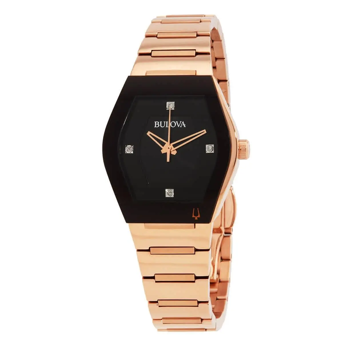 Bulova Gemini Quartz Diamond Black Dial Ladies Watch 97P158 - Dial: Silver, Gold, Black, Band: Gray, Black, Bezel: Rose Gold-tone
