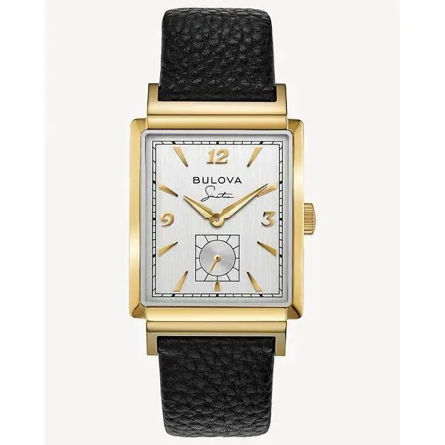 Bulova Men`s Frank Sinatra My Way Leather Strap Watch Silver Tone Style: 97A158 - Dial: Silver, Gold, Black, Band: Gray, Black