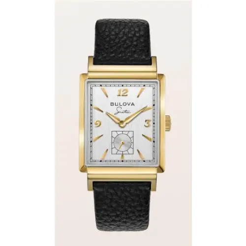 Bulova 97A158 Frank Sinatra Men`s Leather Watch Quartz In Collector`s Box - Dial: Silver, Band: Black, Bezel: Gold
