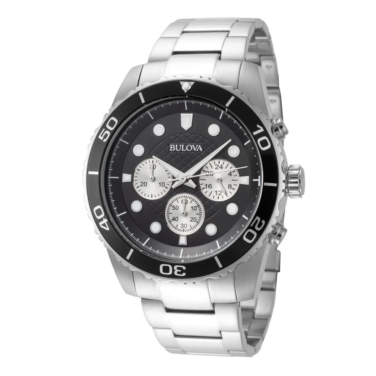 Bulova Men`s Classic 48mm Quartz Watch 98A154 - Dial: Black, Band: Silver Tone, Other Dial: Black