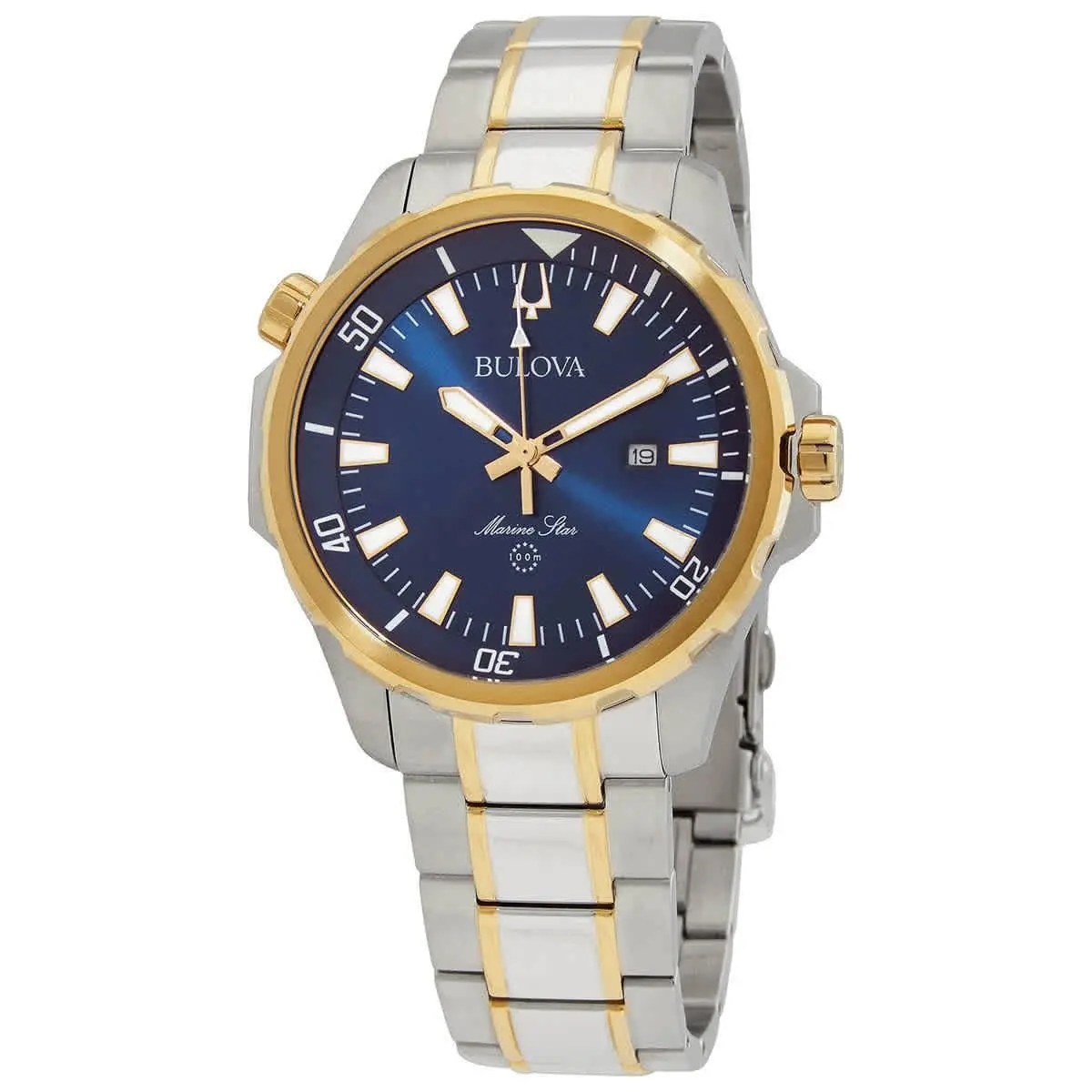 Bulova Marine Star Quartz Blue Dial Men`s Watch 98B384 - Dial: Blue, Band: Silver, Bezel: Silver-tone