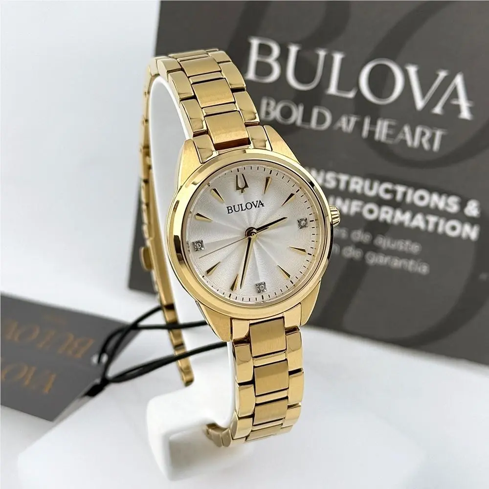 Sutton 97P150 Women`s White Diamond Dial Gold Bracelet Watch 28mm by Bulova