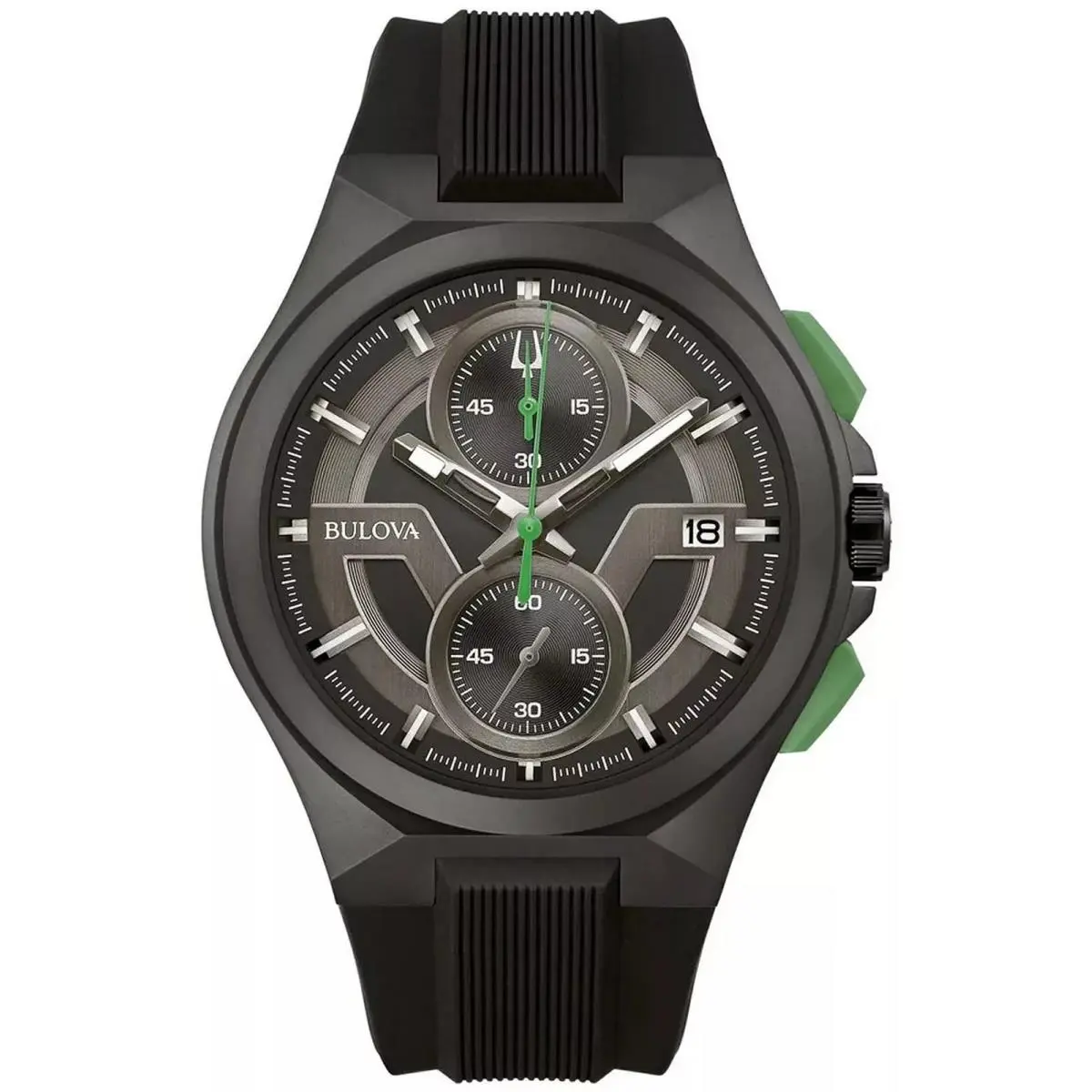 Maquina Chronograph 98B381 Black Dial Silicone Strap 46MM Mens Watch by Bulova