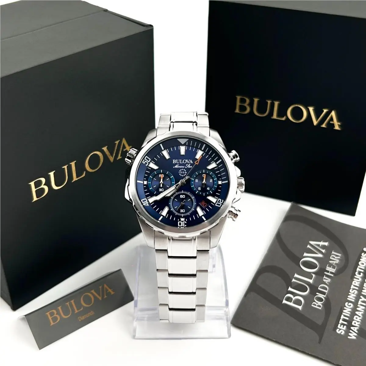 96B256 Men`s Blue Marine Star Chronograph Quartz Stainless Steel Watch by Bulova
