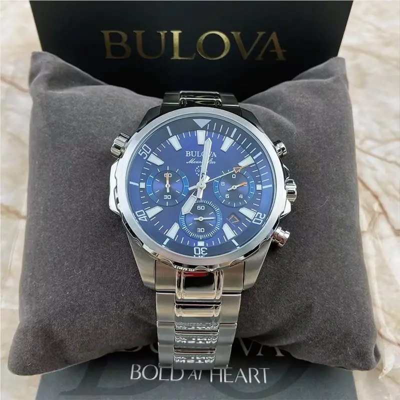 Bulova Marine Star Blue Dial Chronograph Men`s Swiss Quartz 96B256 Watch 43MM