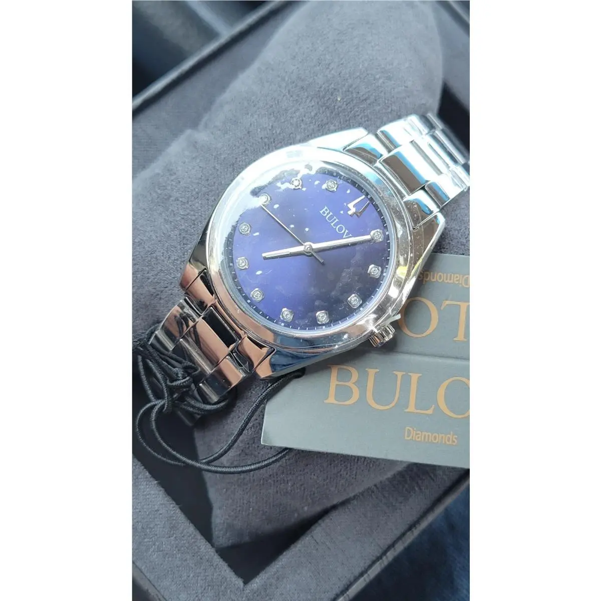 Women`s Watch Surveyor Diamond Blue Dial Stainless Steel Strap 96P229 by Bulova