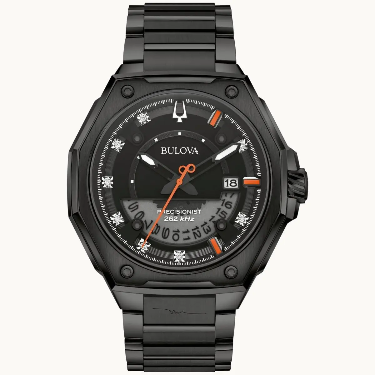 Bulova Men`s Series X 45mm Quartz Watch 98D183 - Dial: Black, Band: Black, Other Dial: Black