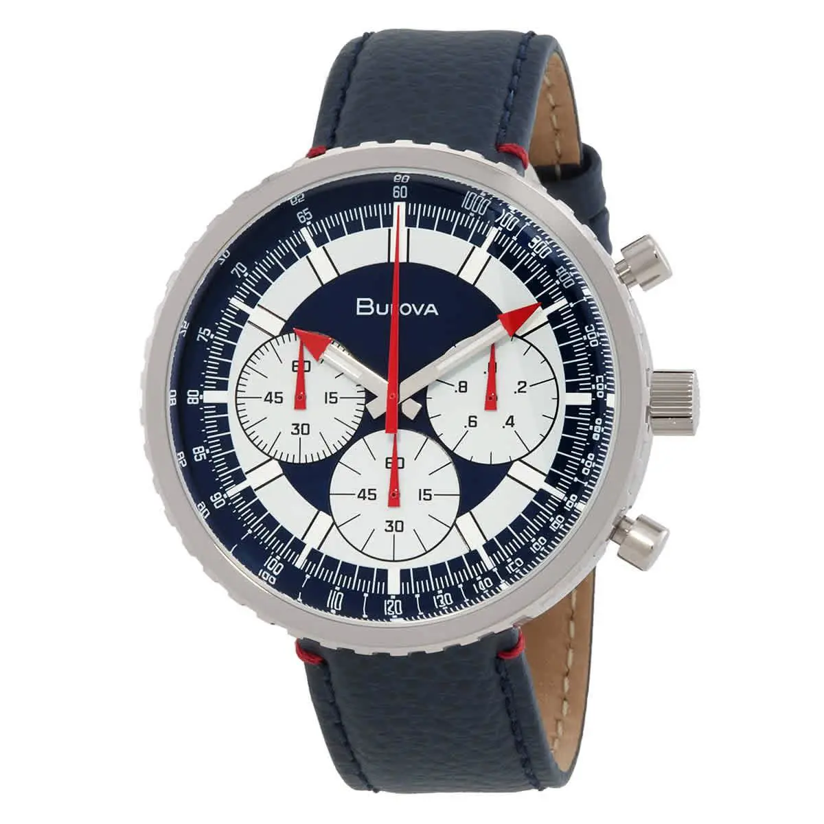 Bulova Chronograph C Quartz White Dial Men`s Watch 96A283 - Dial: Blue, White, Band: Blue, Bezel: Silver-tone