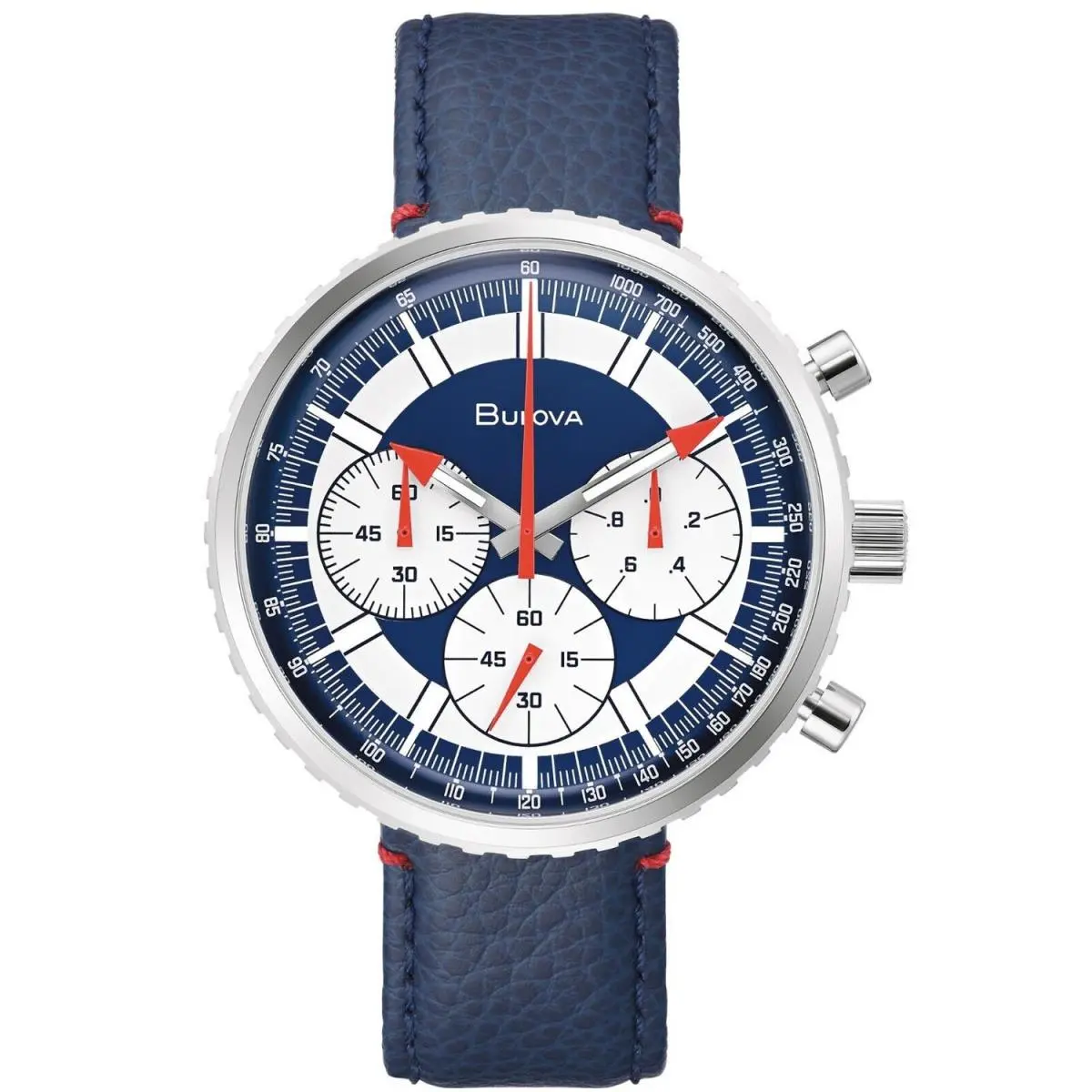 Bulova Archive Men`s Watch 50m WR 46mm Quartz Blue Dial Stainless Steel 96A283 - Dial: Blue, White, Band: Blue, Strap: Blue