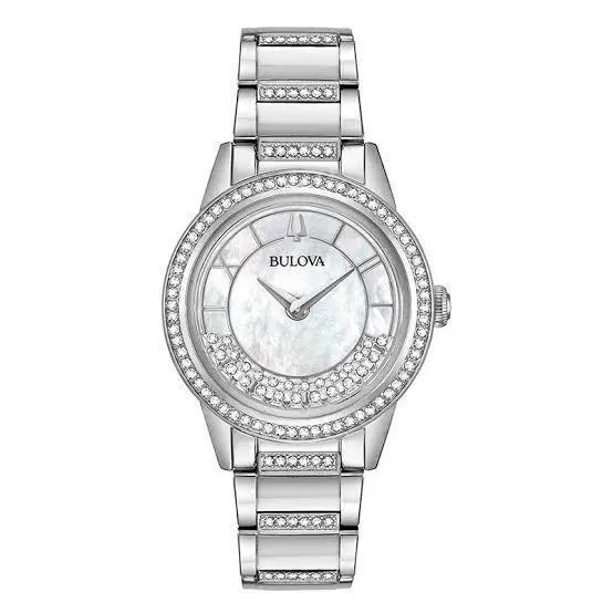 Bulova 96L257 Stainless Steel Crystal Accented Mother of Pearl Women`s Watch