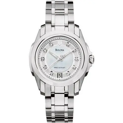 Bulova 96P115 Women`s Precisionist Longwood Diamond Mop Dial Date Watch - Dial: MOP, Band: Silver