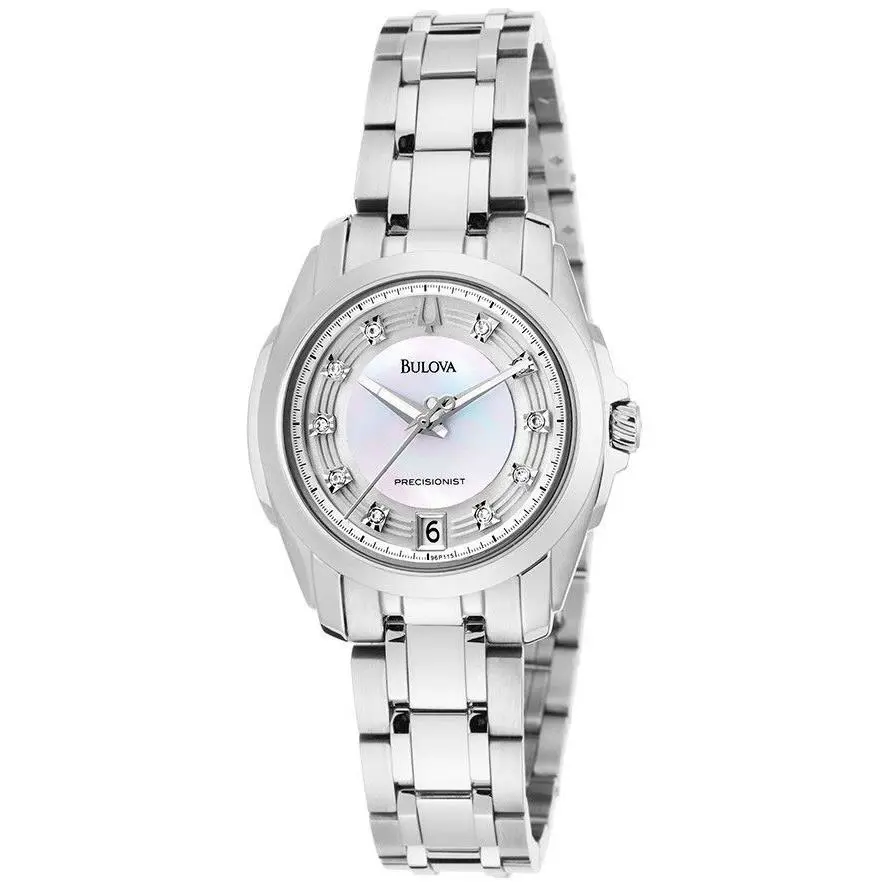Bulova Womens 96P115 Precisionist Longwood Diamond Mop Dial Steel Bracelet Watch - 