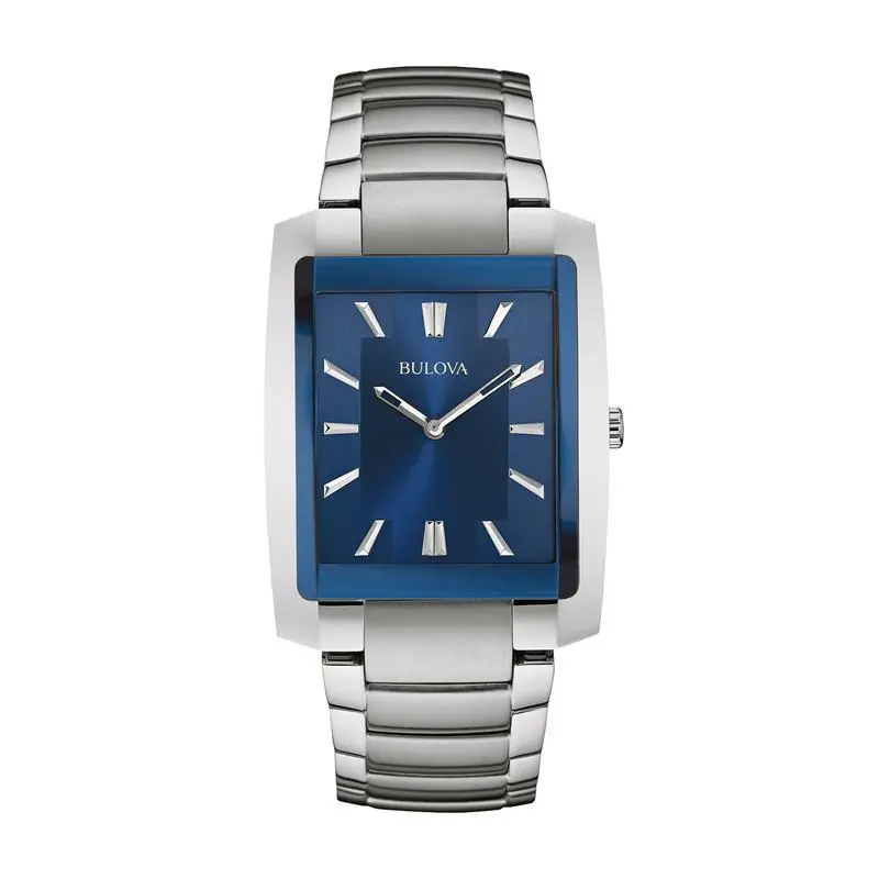 Bulova Men`s Classic Blue Dial Quartz Watch - 96A169 - Dial: Silver, Blue, Band: Silver, Bezel: Silver