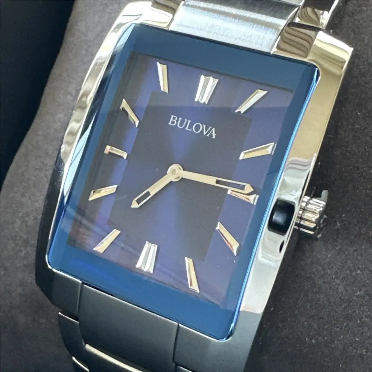 Bulova Men`s Classic Blue Plated Silver Quartz Watch 35MM 96A169 - Dial: Silver, Blue, Band: Silver, Bezel: Silver