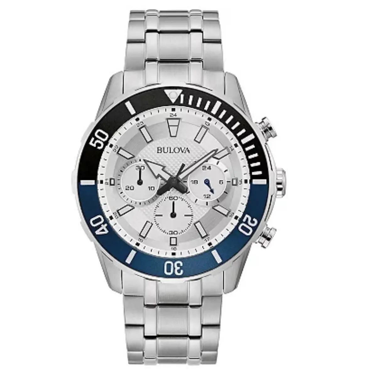 Bulova Men`s Classic 45mm Quartz Watch 98A257 - Dial: Silver, Band: Silver Tone, Other Dial: Silver