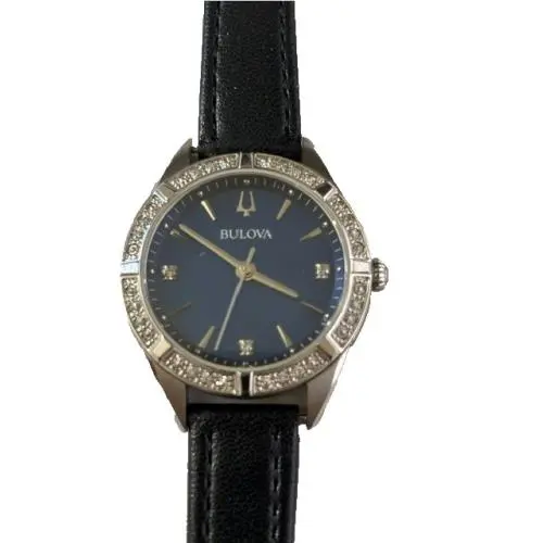 Bulova 96R243 32mm Stainless Steel Case Stainless Steel Band Women`s Watch - Dial: Blue, Band: Silver, Bezel: Silver