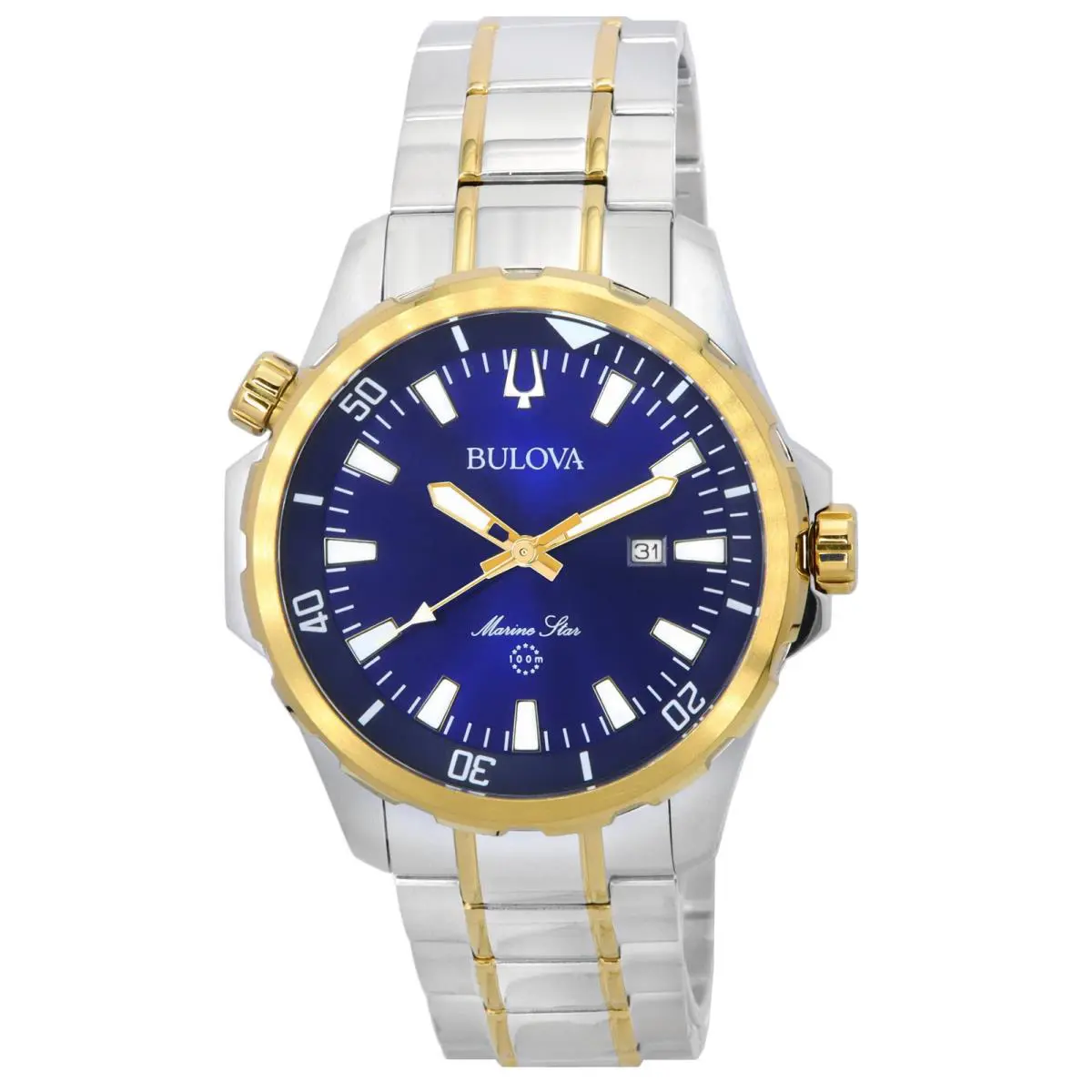 Bulova Men`s Watch Marine Star Blue Dial Two Tone Stainless Steel 44mm - 98B384