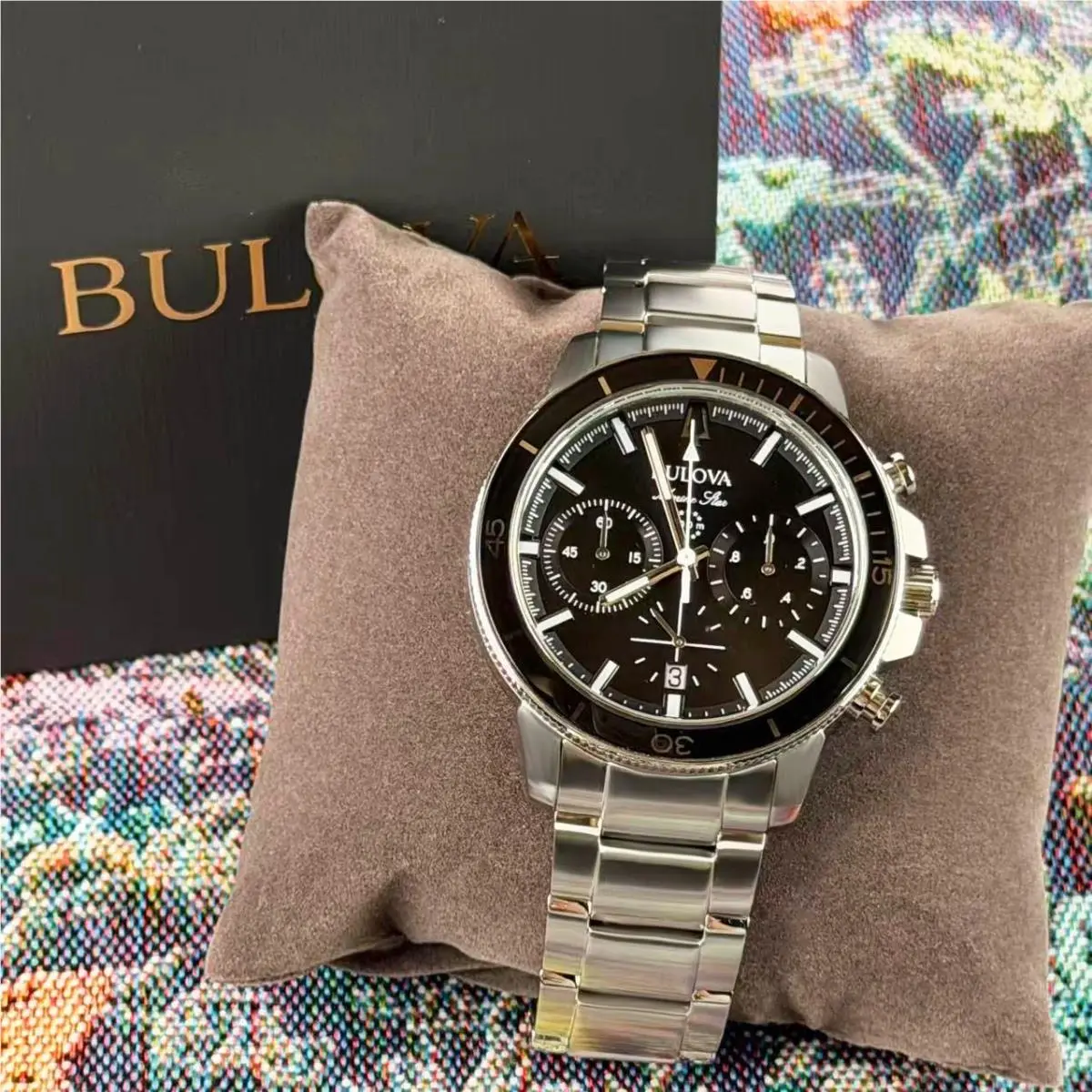 Marine Star 96B272 Black Dial Men`s Chronograph Quartz Watch 45mm by Bulova