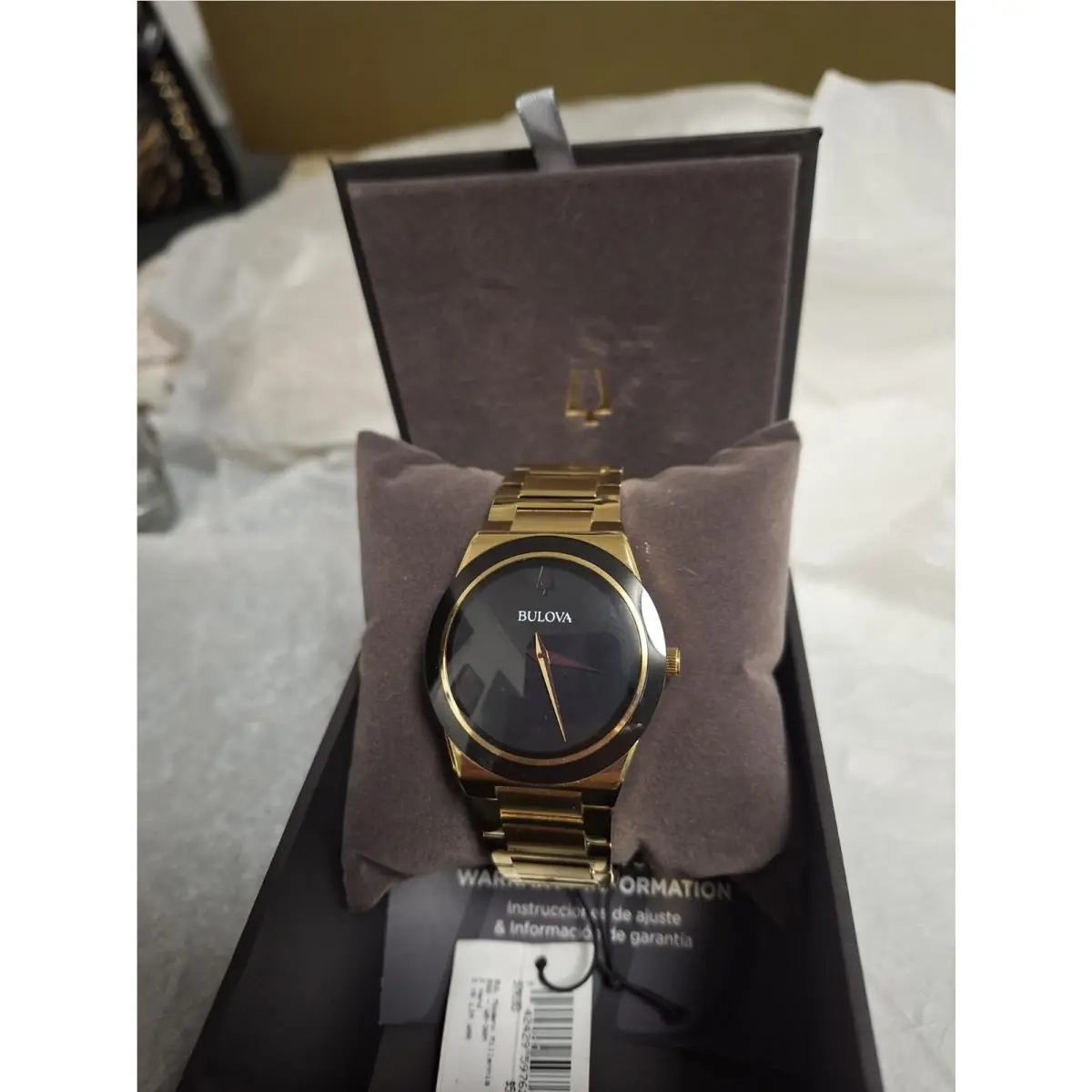 Bulova Millennia Quartz Black Dial Gold Tone Stainless Steel Men`s Watch 97A183 - Dial: Black, Silver, Band: Gold, Silver, Bezel: Black