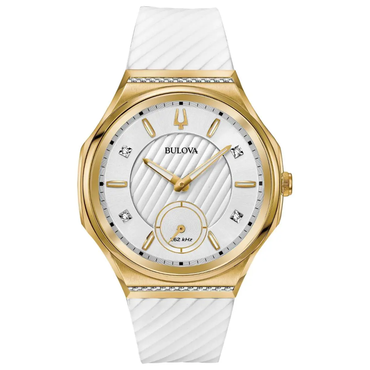 Bulova Ladies Curv White Dial Sapphire Crystal Diamond 262 Khz Watch 98R237