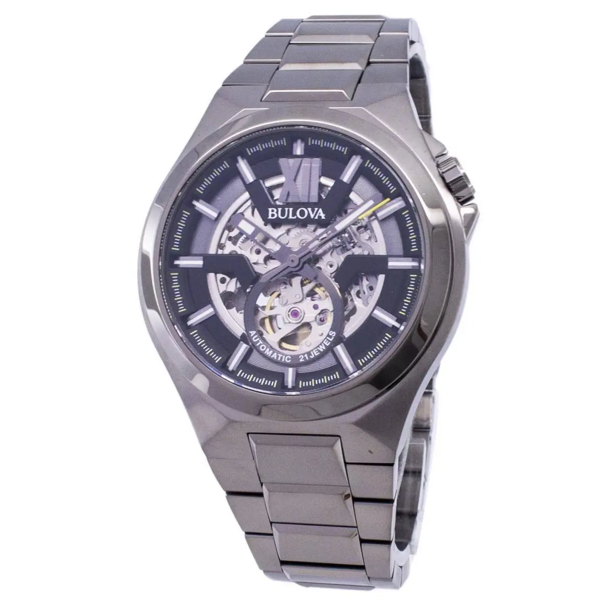 Bulova Classic Black Skeleton Dial 21 Jewels 98A179 Automatic 100M Mens Watch