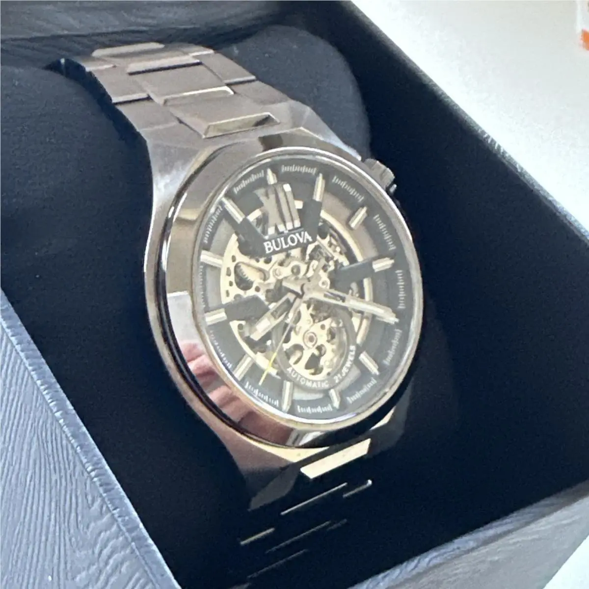Womens Maquina Automatic Skeleton Gray Stainless Steel Watch 46MM 98A179 by Bulova