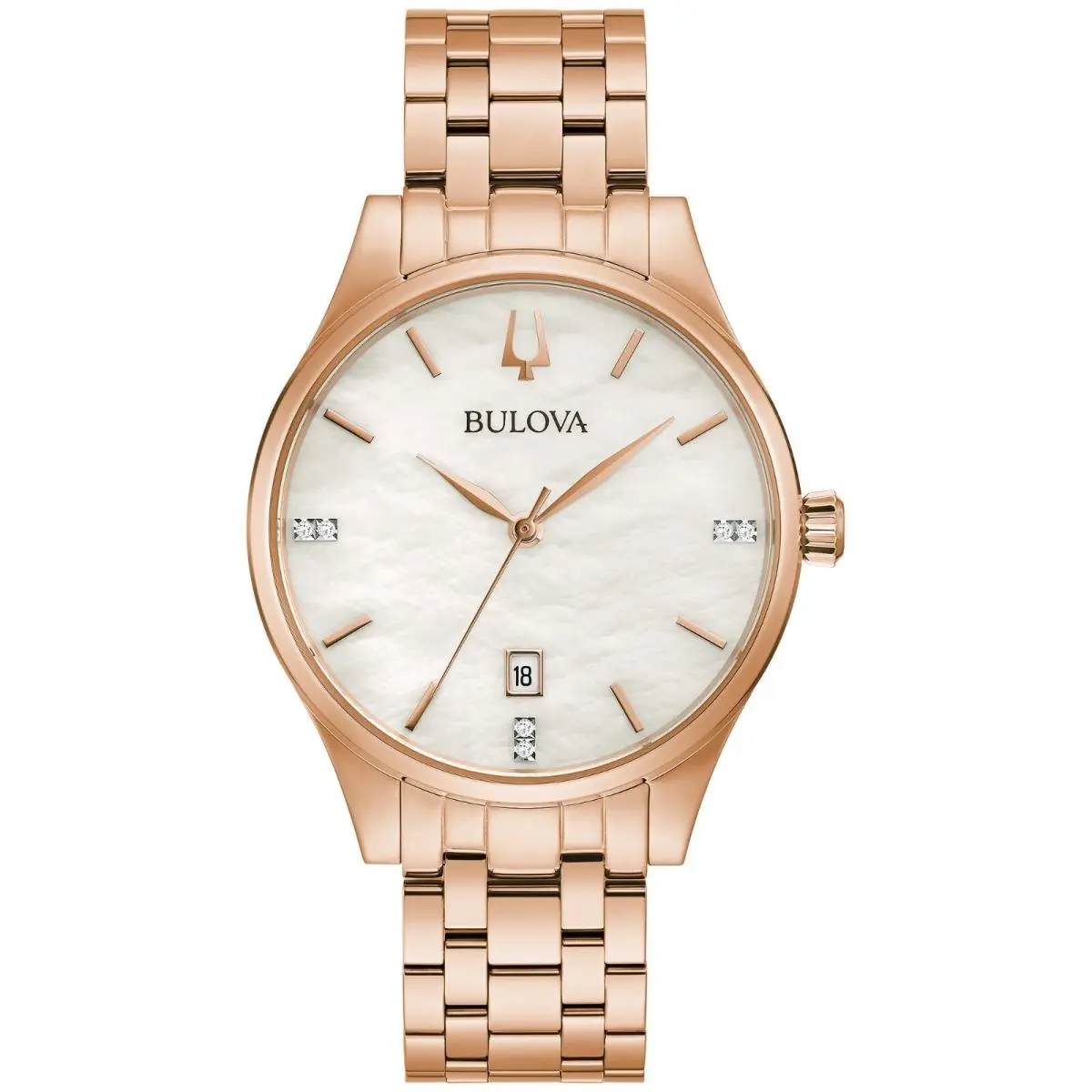 Bulova Women`s Quartz Diamond Accent Date Display Gold-tone Watch 36MM 97P152