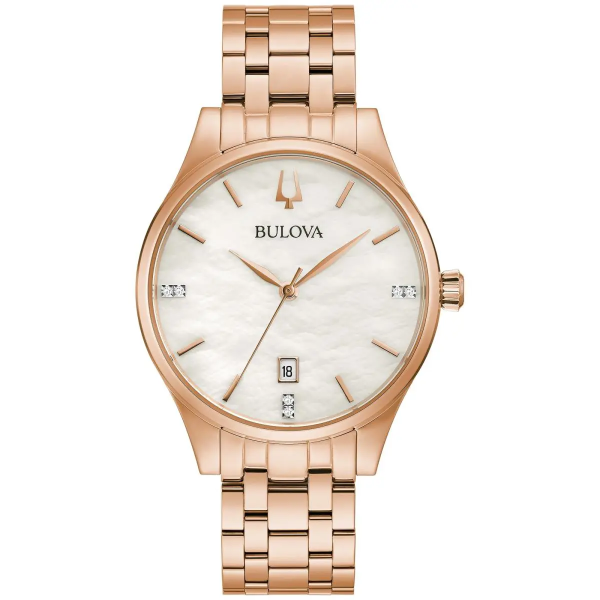Bulova Women`s Classic Date Quartz Rose Gold Stainless Steel Watch 36 MM 97P152