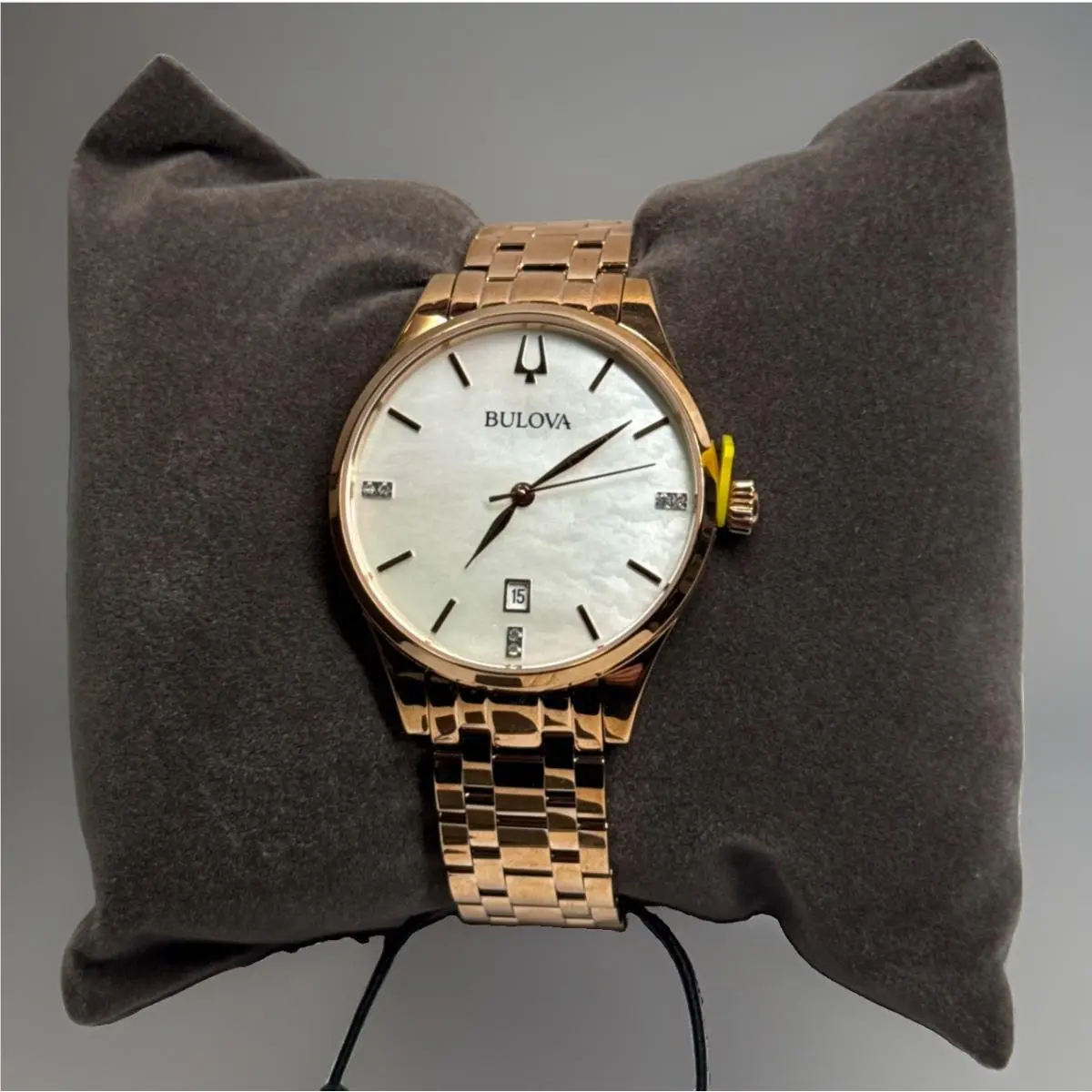 Bulova Classic Diamond Accent 36mm Date Quartz Rose Gold Stainless Watch 97P152