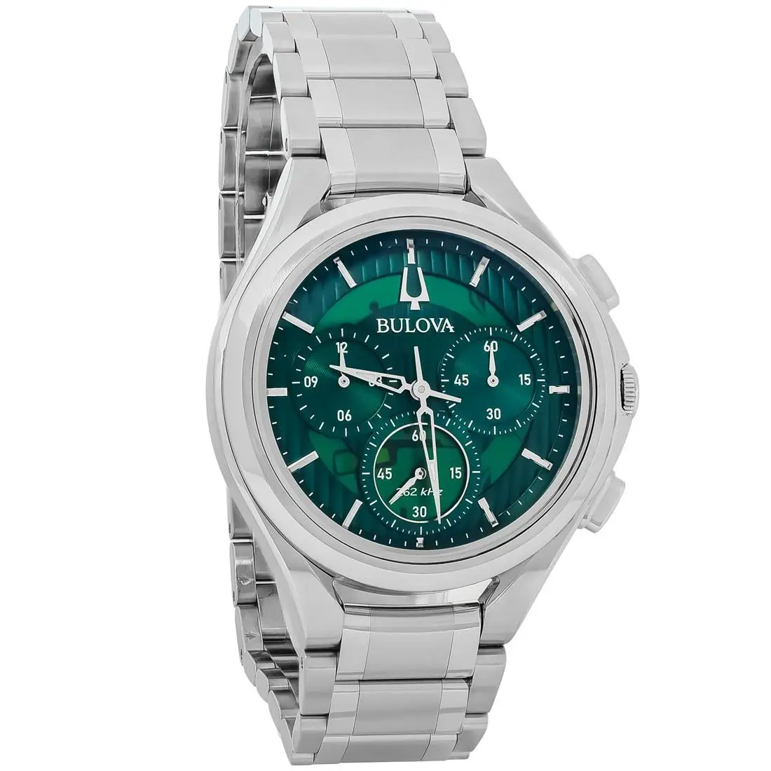 Bulova Curv Men`s Green Dial Stainless Steel Chronograph Quartz Watch - 96A297