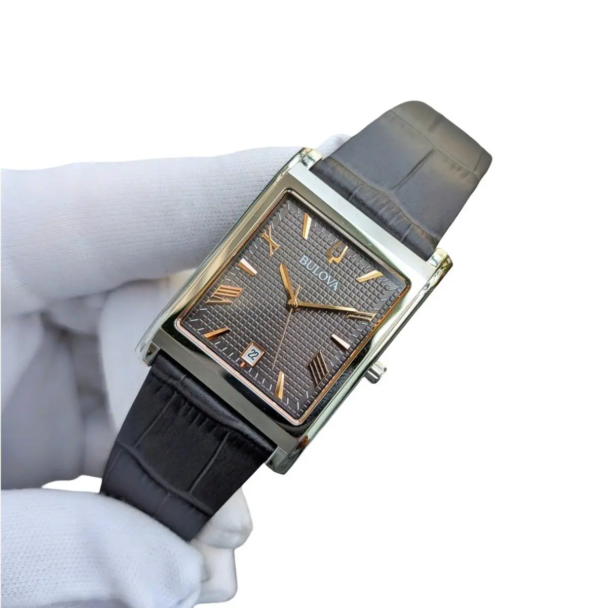 Bulova 96B443 Sutton Sapphire Crystal Leather Band Men`s Watch - Dial: Gray, Band: Gray, Bezel: Silver