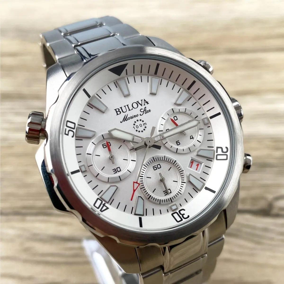 96B255 Marine Star Chronograph Men`s White Watch 43 mm by Bulova