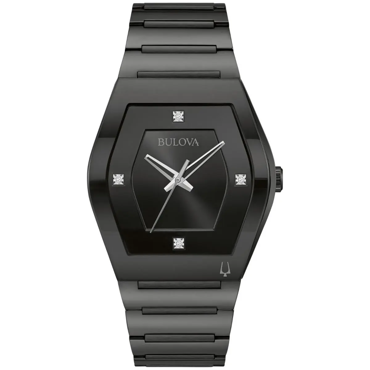 Bulova Men`s Modern Gemini Diamond Accents Quartz Black Watch 40MM 98D177 - Dial: Black, Band: Black, Bezel: Black