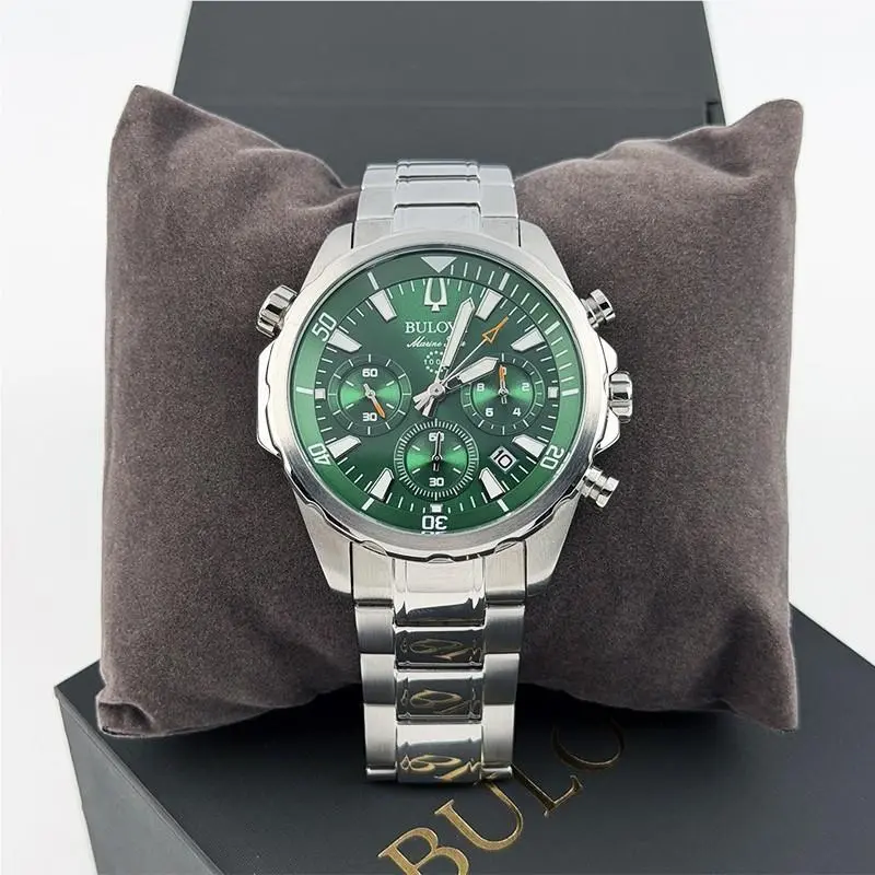 Marine Star Men`s Green Dial Quartz Chronograph Watch 43MM 96B396 by Bulova