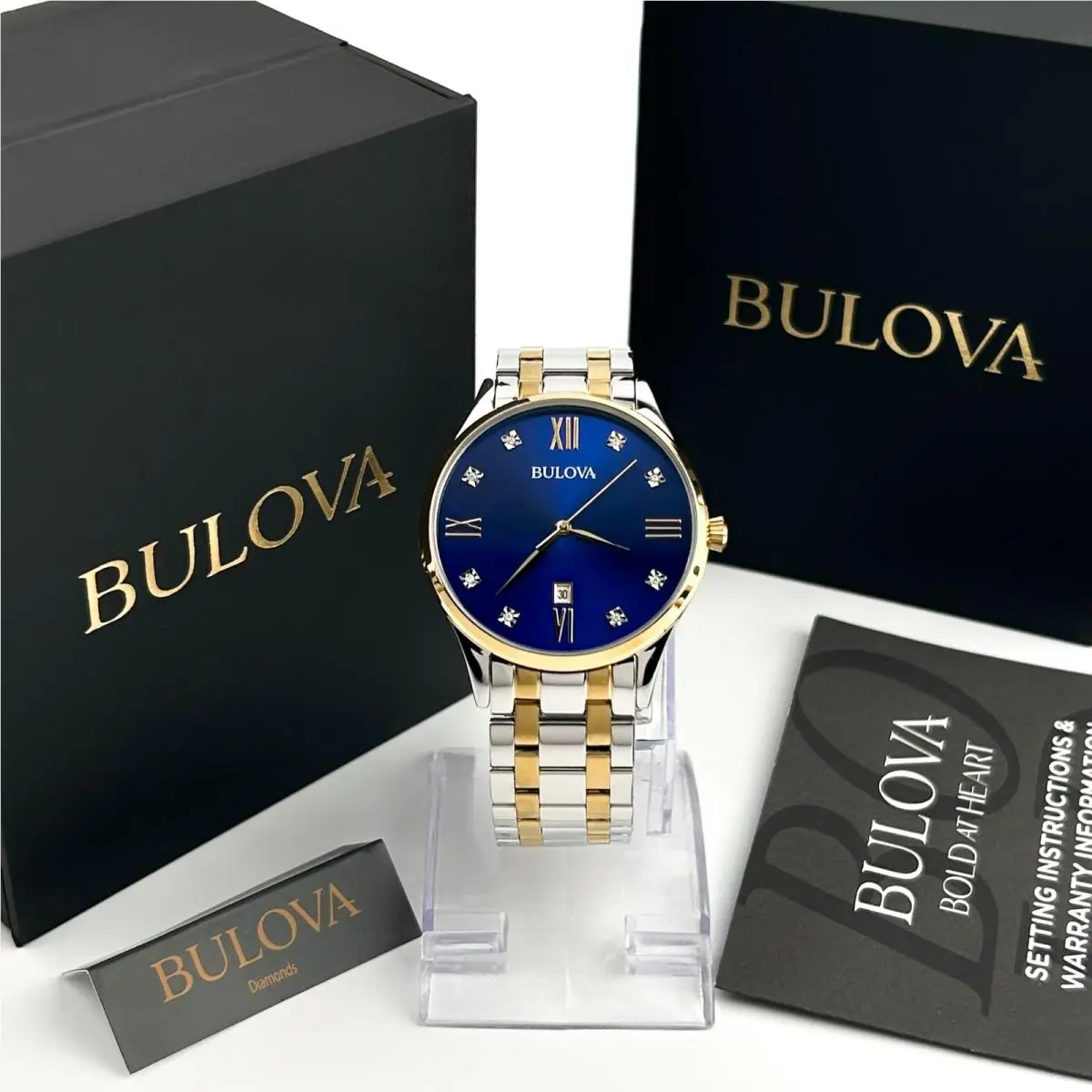 Rotary Bulova 98D130 Classic Quartz Calendar Slim Movement Silver Men`s Stainless Steel